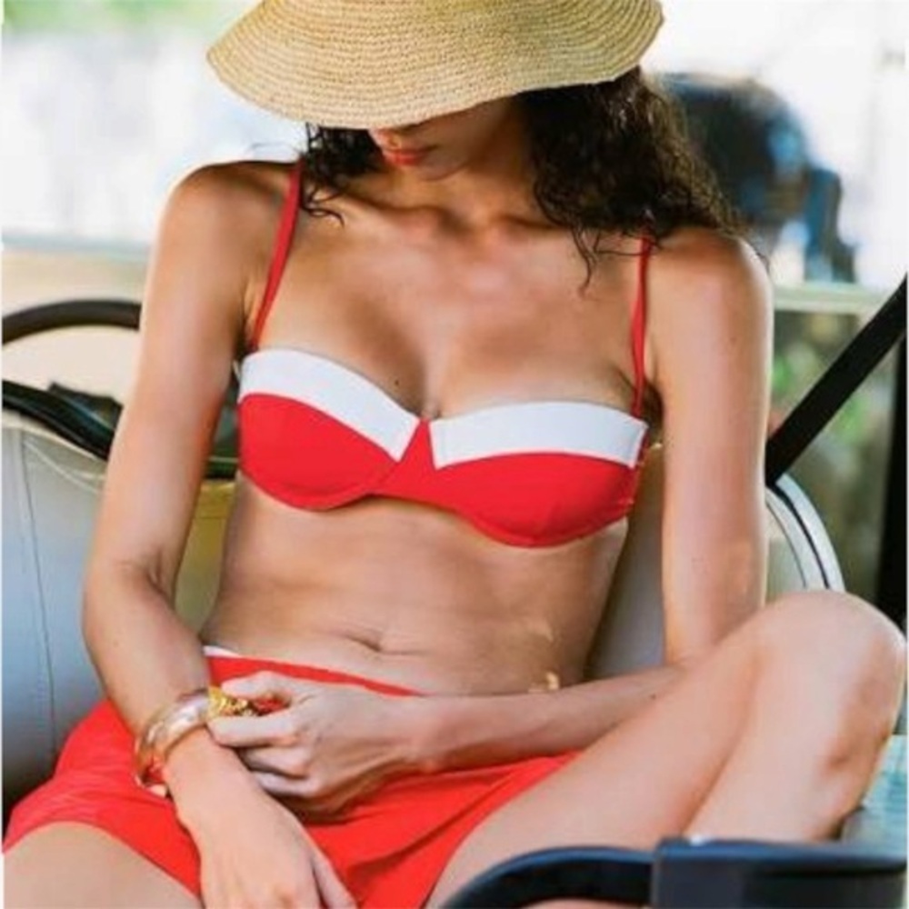 Red and White Balconnette Bikini Top